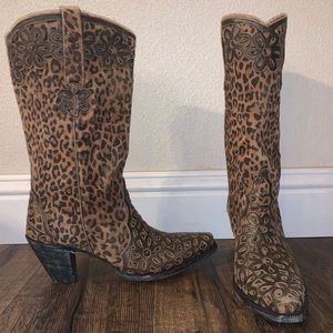 Leopard Jade Leather Cowboy Boots
